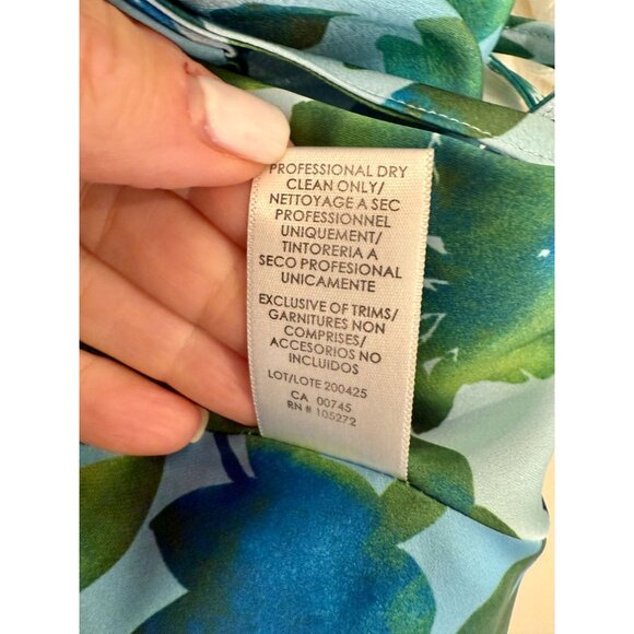 AMUR Floral Trissa Ruched Midi Dress Blue Green Watercolor Print Trissa - Size 4 - Picture 9 of 10